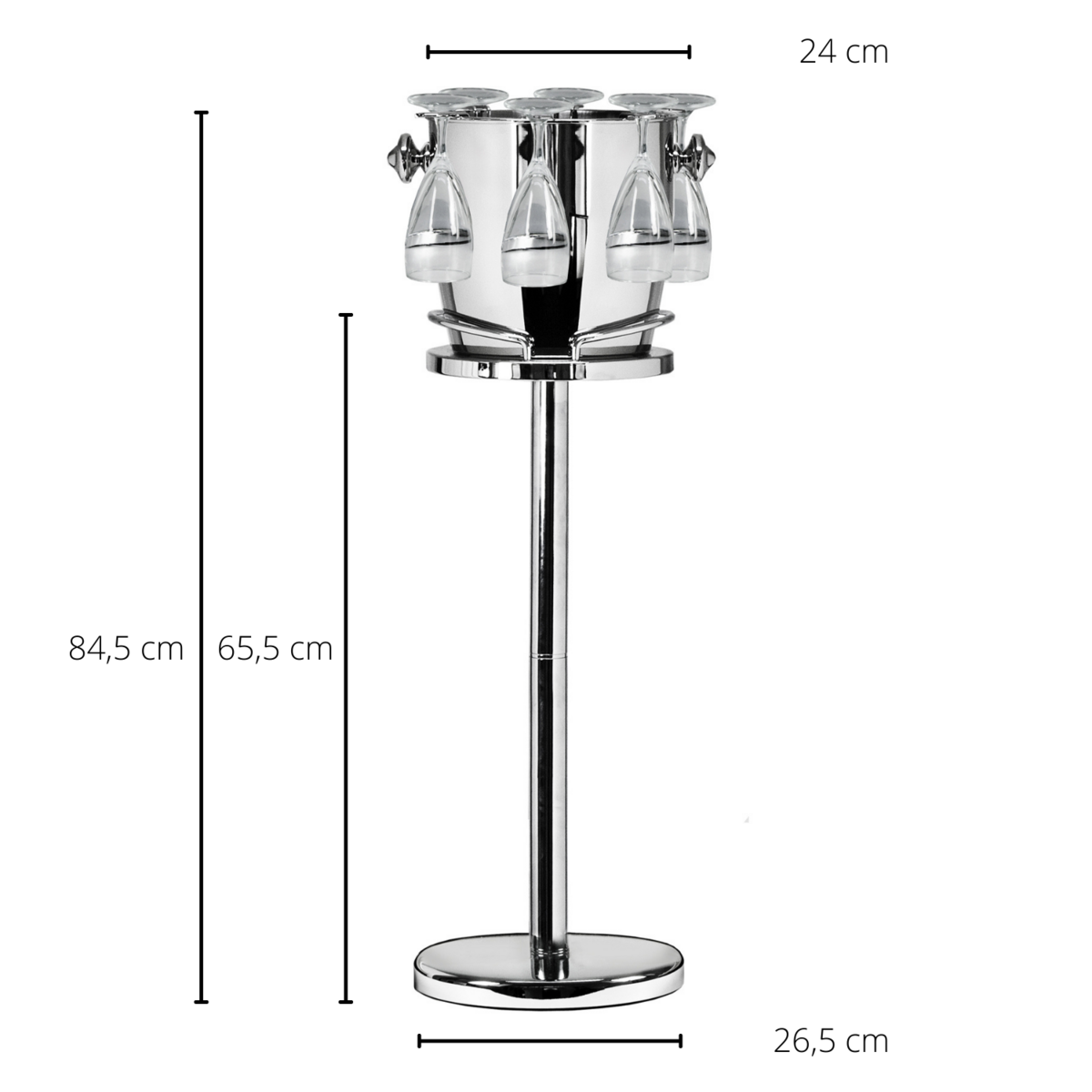 EDZARD champagnekoeler op voet Geneva, hoogglans gepolijst RVS, met glashouders, hoogte 85 cm