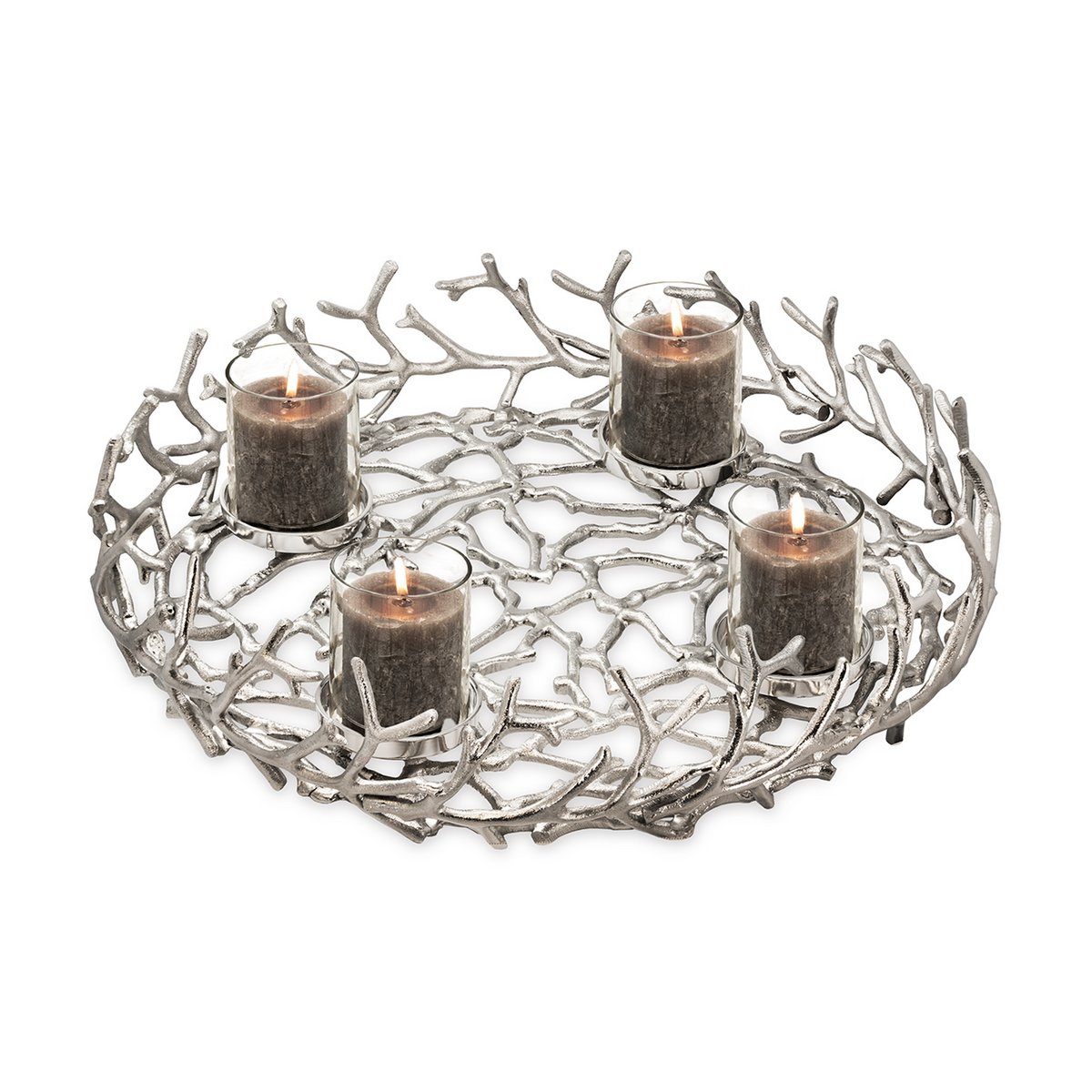 EDZARD Adventskrans Porus, gewei-design, vernikkeld aluminium, ø 58 cm, met glazen ø 8 cm
