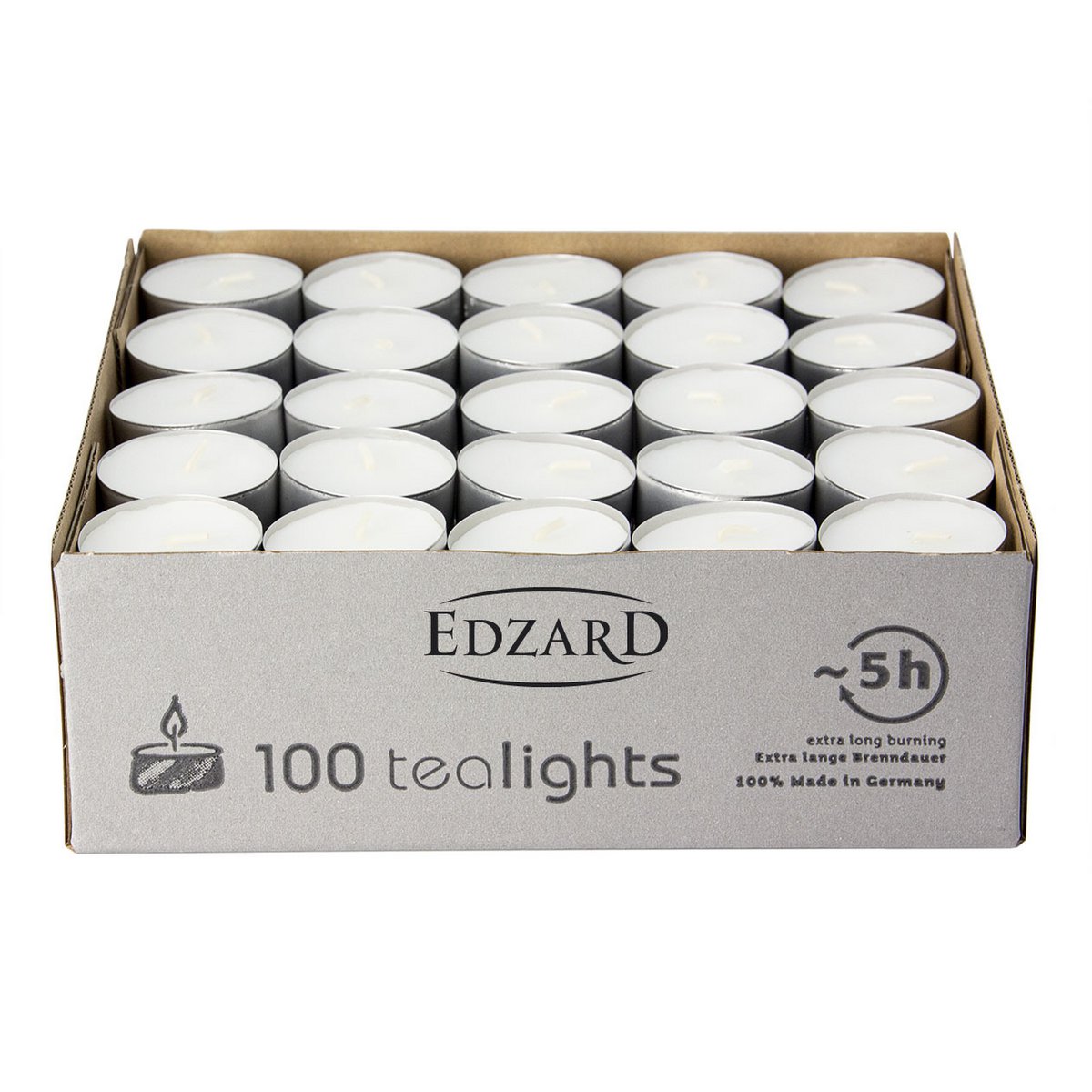 EDZARD 100 stuks WENZEL Theelichtjes theelichtkaarsen Theelichtjes, wit, aluminium deksel, geurloos