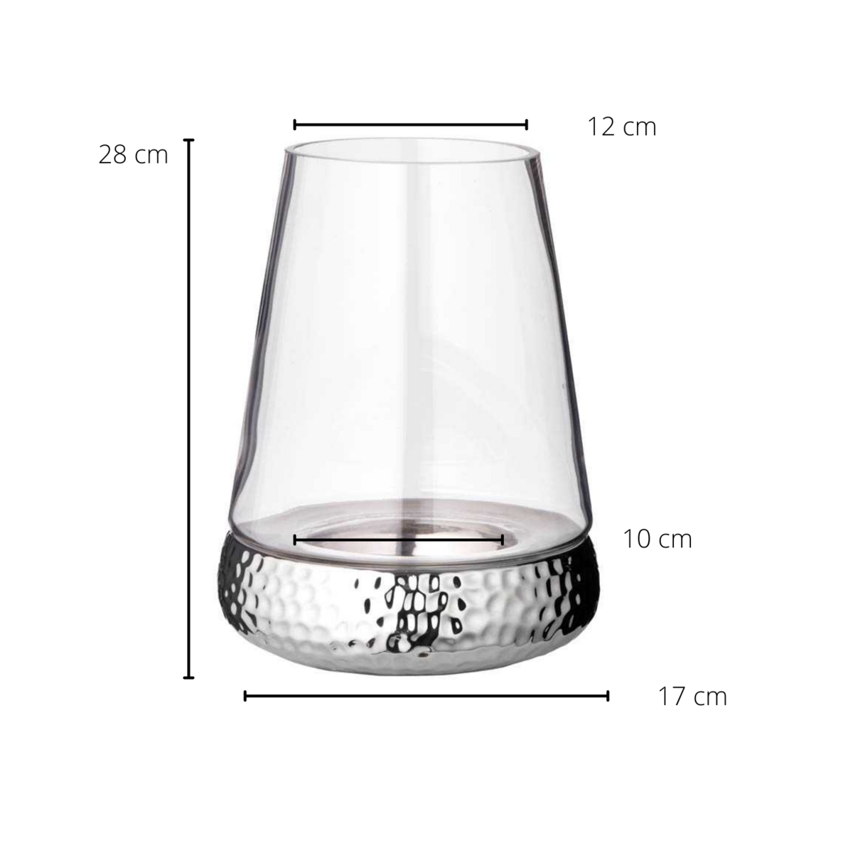 EDZARD lantaarnkaars glas Bora, gehamerd look, glas en keramiek, hoogte 28 cm