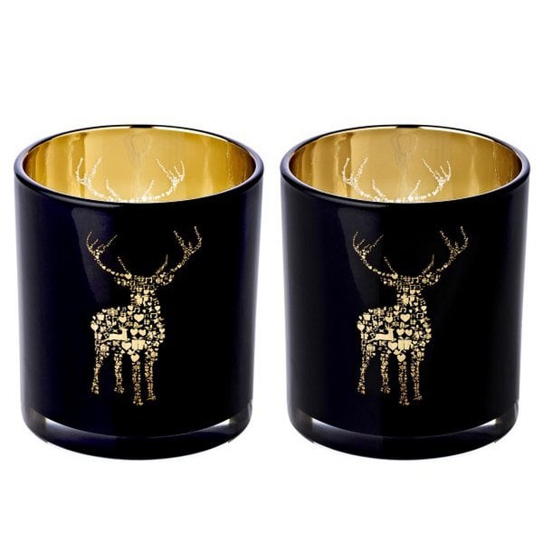 Set van 2 theelichtjes Fancy zwart H 8 cm