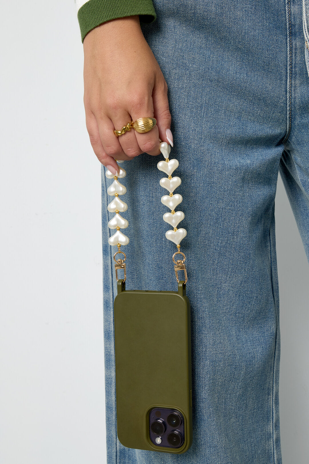 Trendy phone cord with pearled hearts