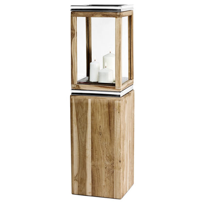 EDZARD lantaarn Dubai met voet, teak en roestvrij staal, glanzend vernikkeld, hoogte 95 cm, gewicht 10,8 kg