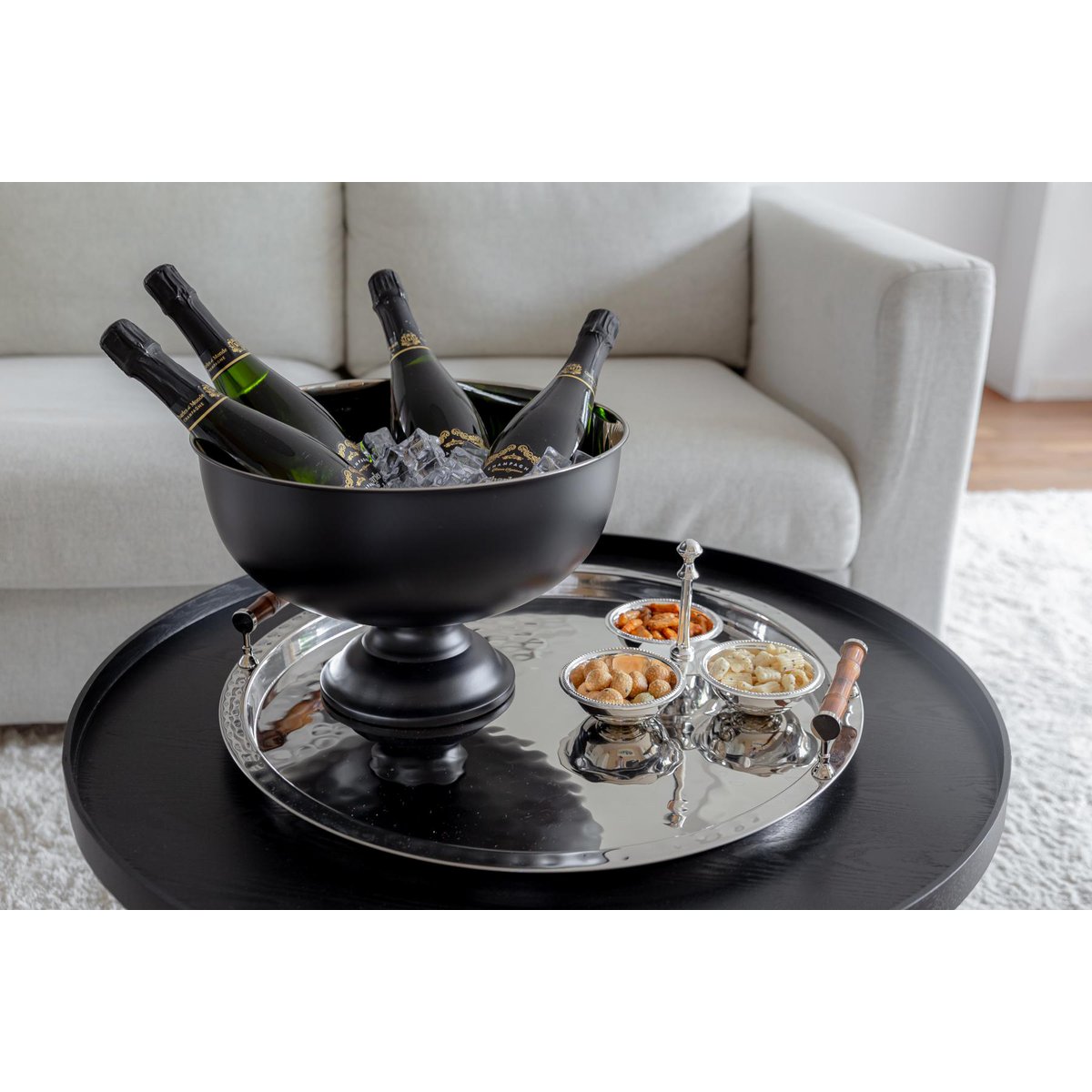 EDZARD champagnekoeler Pearl, hoogte 25 cm, ø 36 cm, buitenkant mat zwart, binnenkant hoogglans gepolijst roestvrij staal