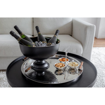 EDZARD champagnekoeler Pearl, hoogte 25 cm, ø 36 cm, buitenkant mat zwart, binnenkant hoogglans gepolijst roestvrij staal