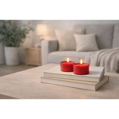 EDZARD 50 stuks Nightlights theelichtjes, rood, rode kunststof behuizing
