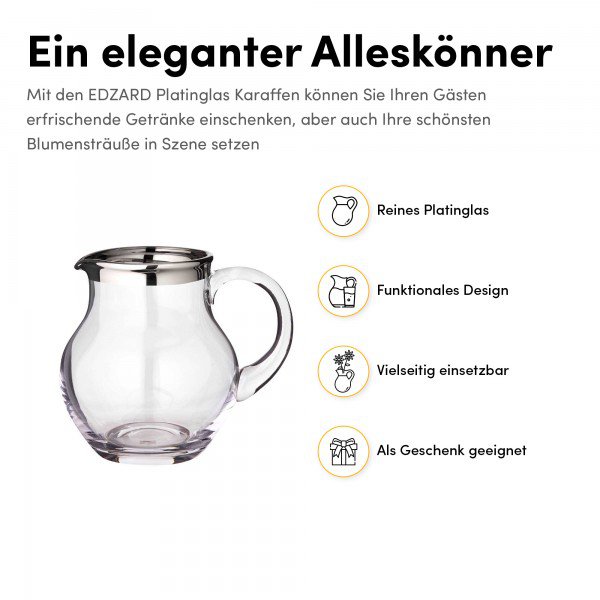 EDZARD kan Olivia, mondgeblazen kristalglas met platina rand, hoogte 16 cm, inhoud 1,0 liter