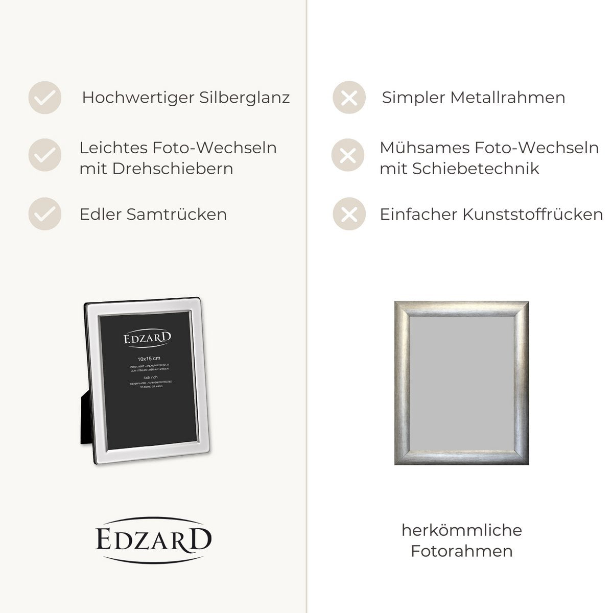 EDZARD set van 2 fotolijsten Salerno voor foto 10 x 15 cm, edel verzilverd, aanslagbestendig