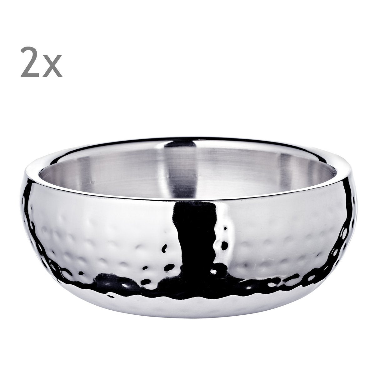 EDZARD set van 2 Pluto kommen, hoogglans gepolijst roestvrij staal, buitenkant gehamerd, diameter 12 cm