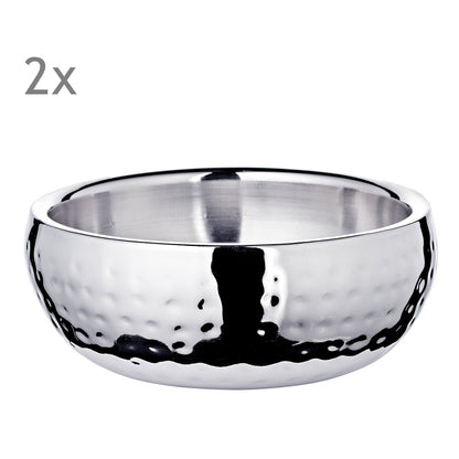 EDZARD set van 2 Pluto kommen, hoogglans gepolijst roestvrij staal, buitenkant gehamerd, diameter 12 cm