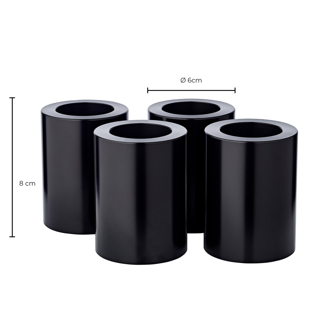Set van 4 permanente kaarsen Cornelius (hoogte 8 cm, Ø 6 cm) zwart, theelichthouder hittebestendig tot 90°