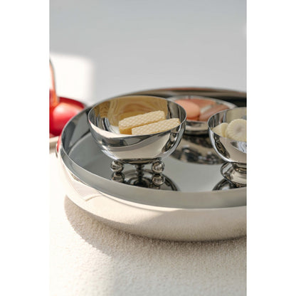 Chicago schaal (Ø 10 cm, hoogte 6,5 cm) op 3 bolpootjes, hoogglans gepolijst roestvrij staal