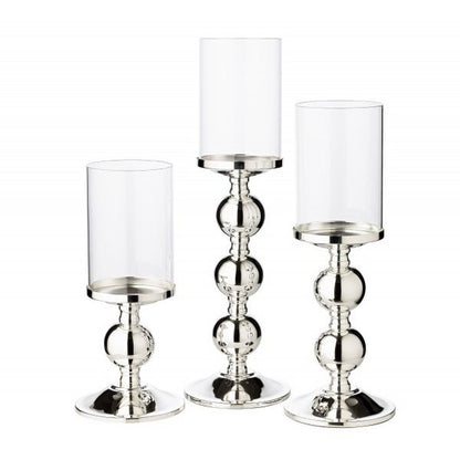 EDZARD kandelaar kandelaar Bamboe, elegant verzilverd, aanslagvrij, met glas, hoogte 35,5 cm