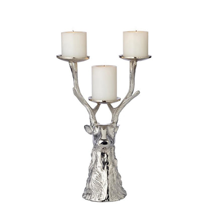 EDZARD kandelaar hert, vernikkeld aluminium, hoogte 32 cm, voor 3 stompkaarsen diameter 6 cm
