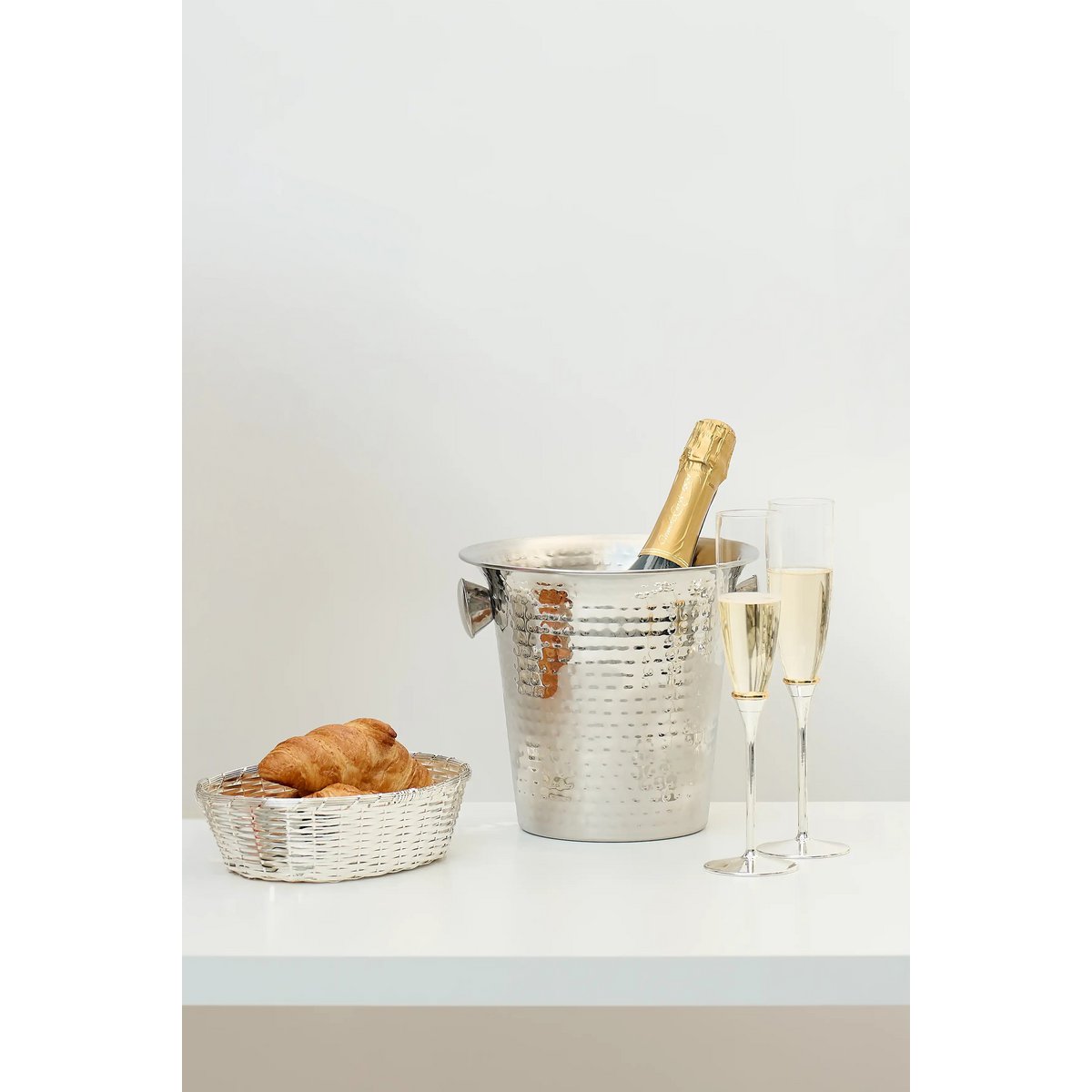 EDZARD champagnekoeler Joey met handvatten, RVS hoogglans gepolijst, gehamerd, hoogte 23 cm, diameter 21 cm