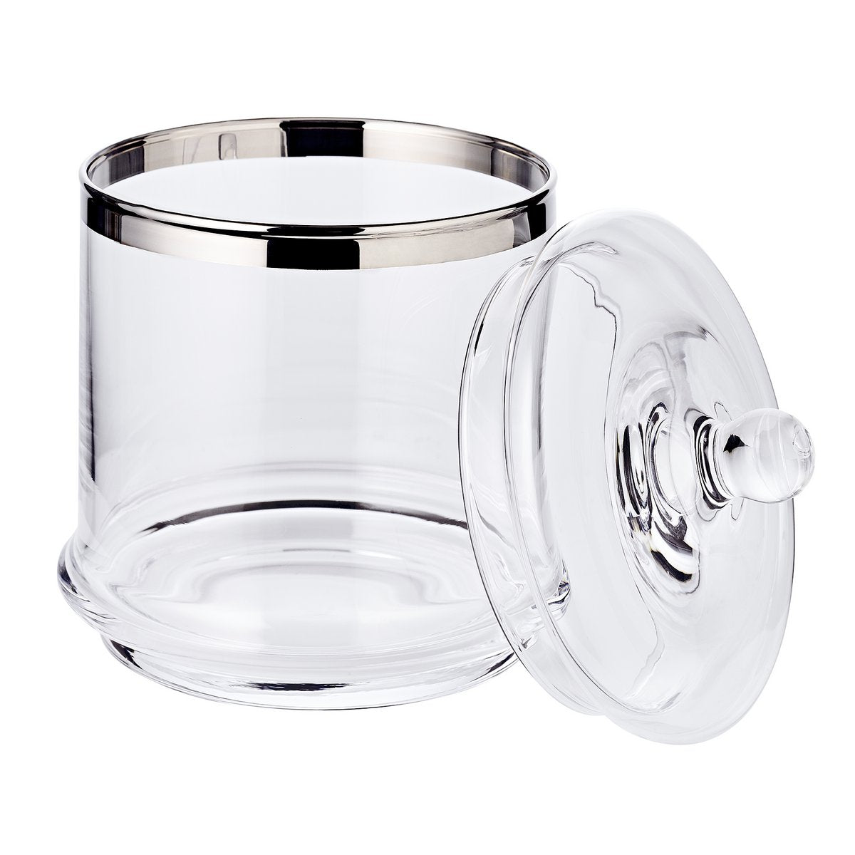 Glazen pot Lia (H 12 cm, ø 13 cm), mondgeblazen kristalglas met platina rand
