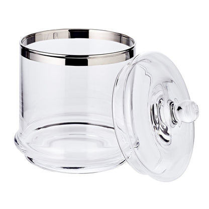 Glazen pot Lia (H 12 cm, ø 13 cm), mondgeblazen kristalglas met platina rand