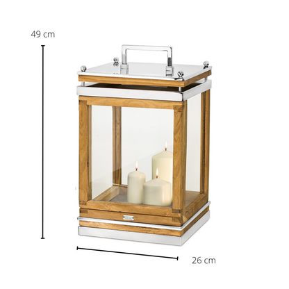EDZARD Lantaarn Huntsville met handvat, hout en roestvrij staal, glanzend vernikkeld, hoogte 49 cm