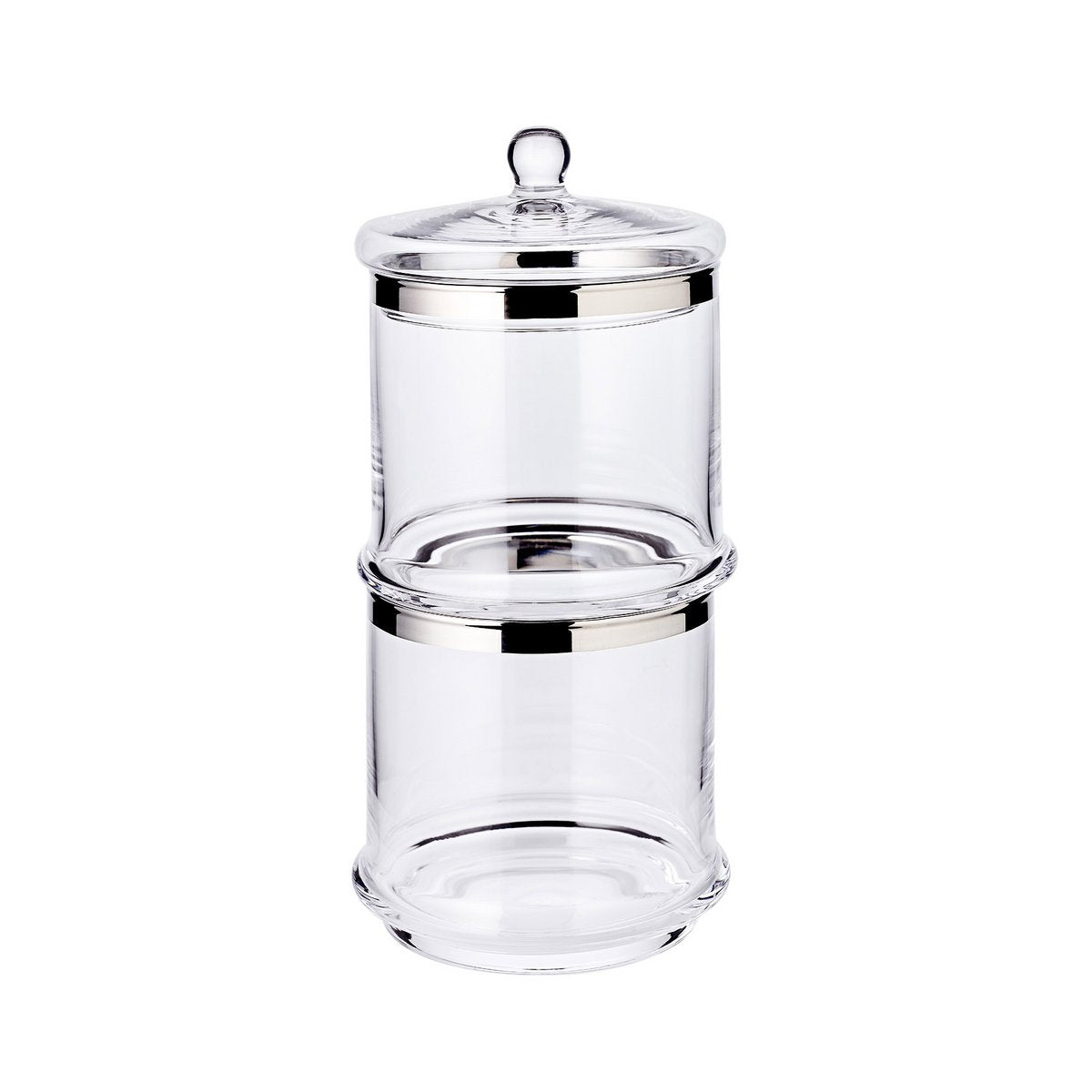 Glazen pot Lia (H 12 cm, ø 13 cm), mondgeblazen kristalglas met platina rand