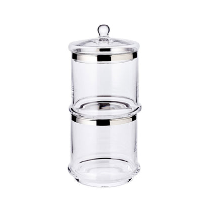 Glazen pot Lia (H 12 cm, ø 13 cm), mondgeblazen kristalglas met platina rand