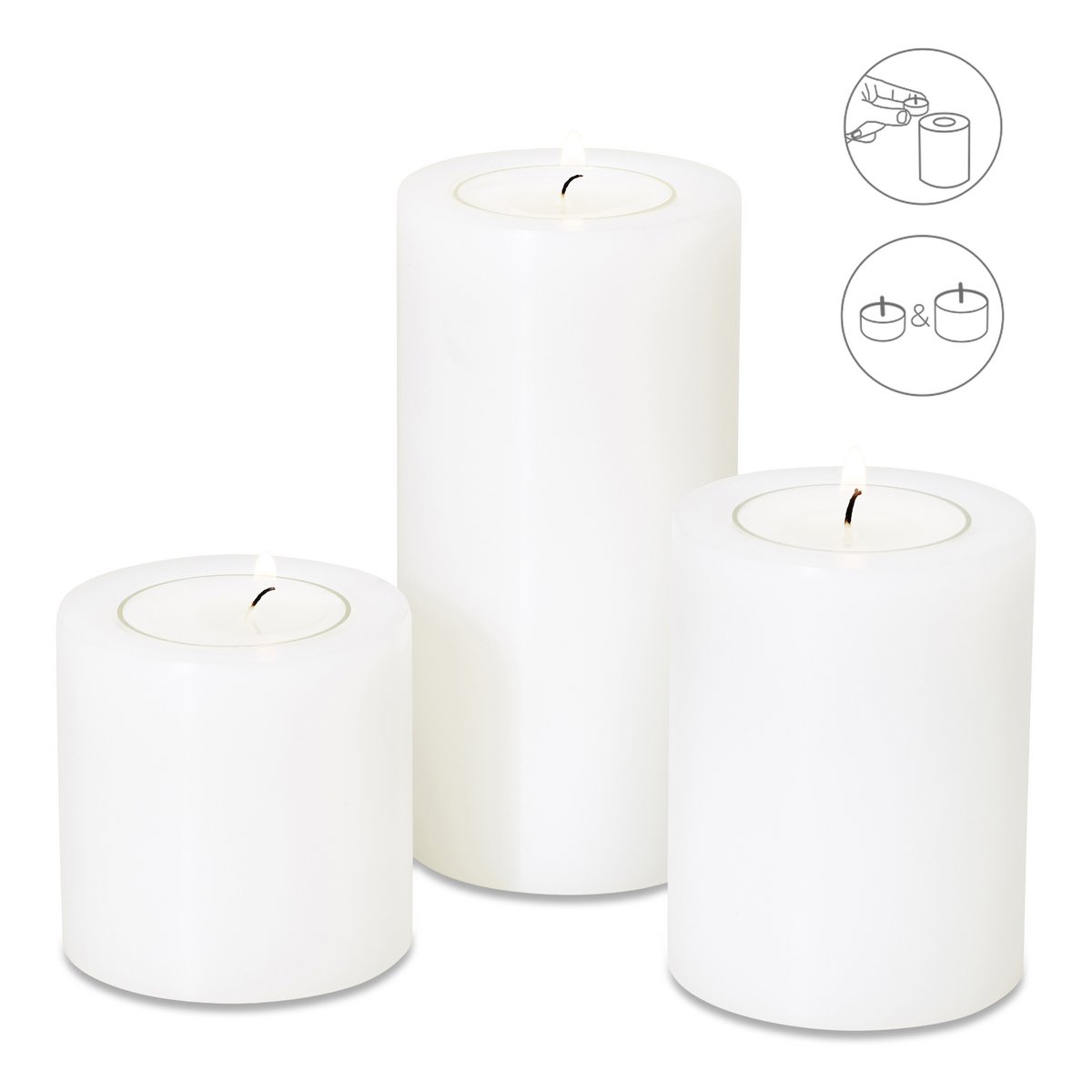 EDZARD set van 3 theelichthouders, permanente kaars Cornelius, Ø 6 cm, hoogtes 6, 8 en 10 cm, hittebestendig tot 90 graden