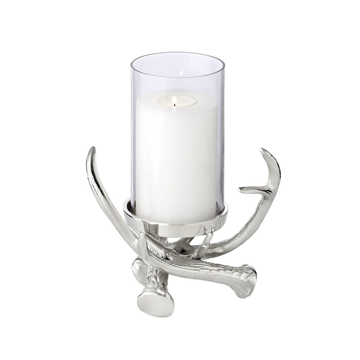 Kandelaar Blitu met glas (hoogte 25 cm), aluminium vernikkeld, voor stompkaars ø 8 cm