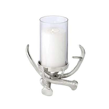 Kandelaar Blitu met glas (hoogte 25 cm), aluminium vernikkeld, voor stompkaars ø 8 cm