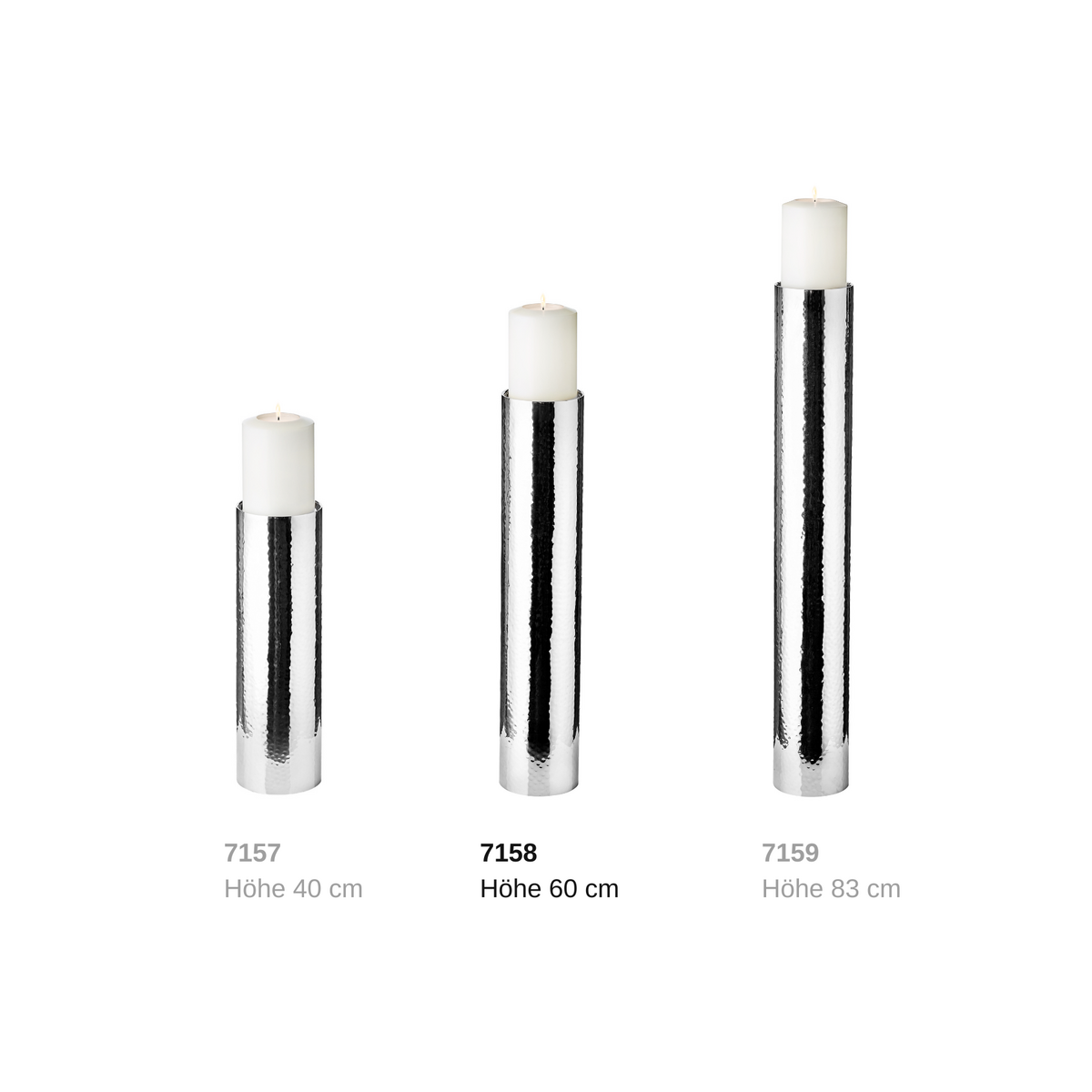 EDZARD kandelaar Boston voor kaars diameter 10 cm, gehamerd, RVS glanzend vernikkeld, H 60 cm