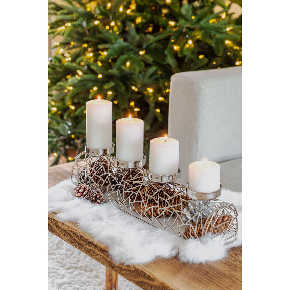 EDZARD Advent kandelaar Milano, vernikkeld messing, zilverkleurig, lengte 44 cm, voor kaarsen diameter 6 cm
