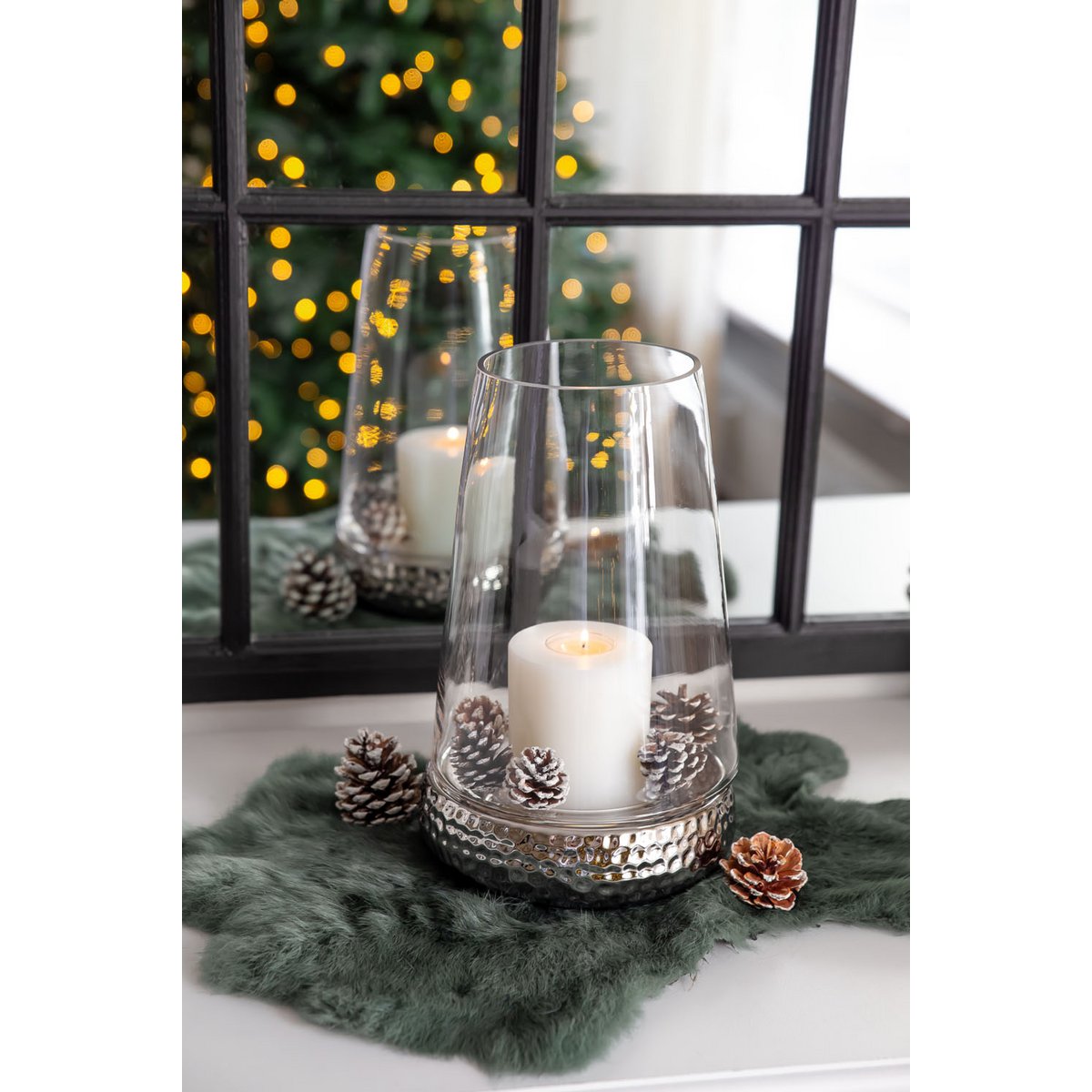 EDZARD lantaarnkaars glas Bora, gehamerd look, glas en keramiek, hoogte 28 cm
