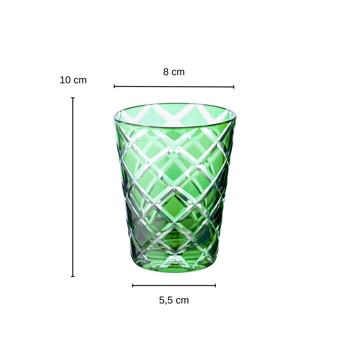 Set van 4 kristallen glazen Dio, groen, handgeslepen glas, hoogte 10 cm