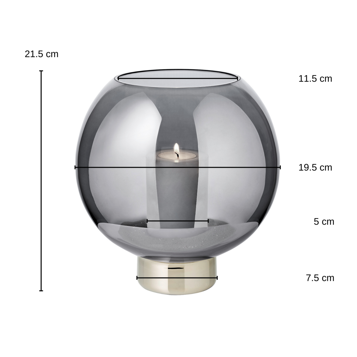 Lantaarn Jack (H 21 cm, Ø 19,5 cm), donker kristalglas met platina voet