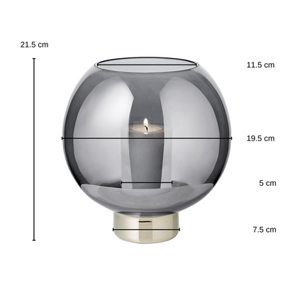 Lantaarn Jack (H 21 cm, Ø 19,5 cm), donker kristalglas met platina voet