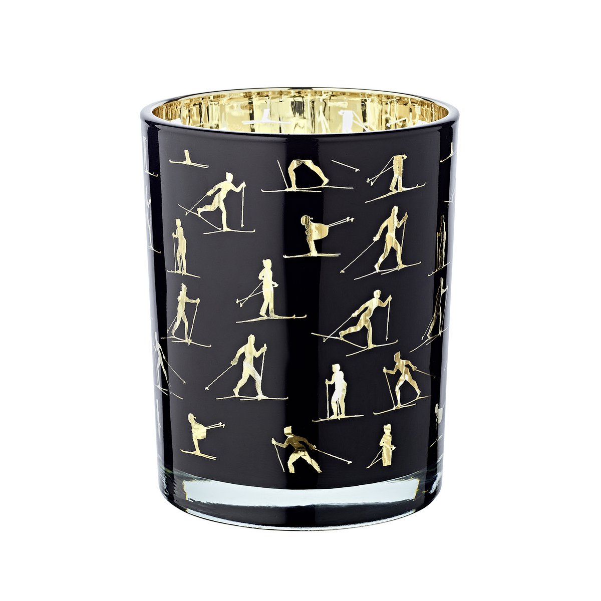 Lantaarn Monty (hoogte 13 cm, ø 10 cm), lanyard met skimotief, binnenkant goud / buitenkant zwart