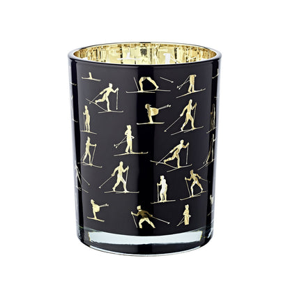 Lantaarn Monty (hoogte 13 cm, ø 10 cm), lanyard met skimotief, binnenkant goud / buitenkant zwart