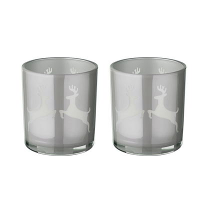 Set van 2 theelichtglazen Loki (hoogte 8 cm) in grijs