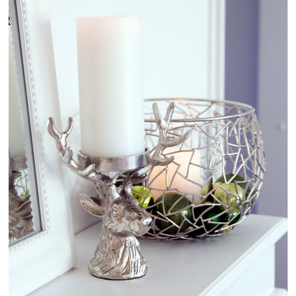 EDZARD kandelaar hert, vernikkeld aluminium, hoogte 20 cm, voor stompkaars ø 6 cm
