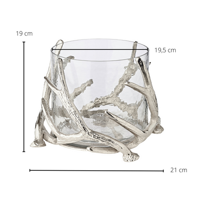 EDZARD lantaarn Kingston, gewei-design, aluminium, zilverkleurig, met glas, hoogte 20 cm, ø 25 cm