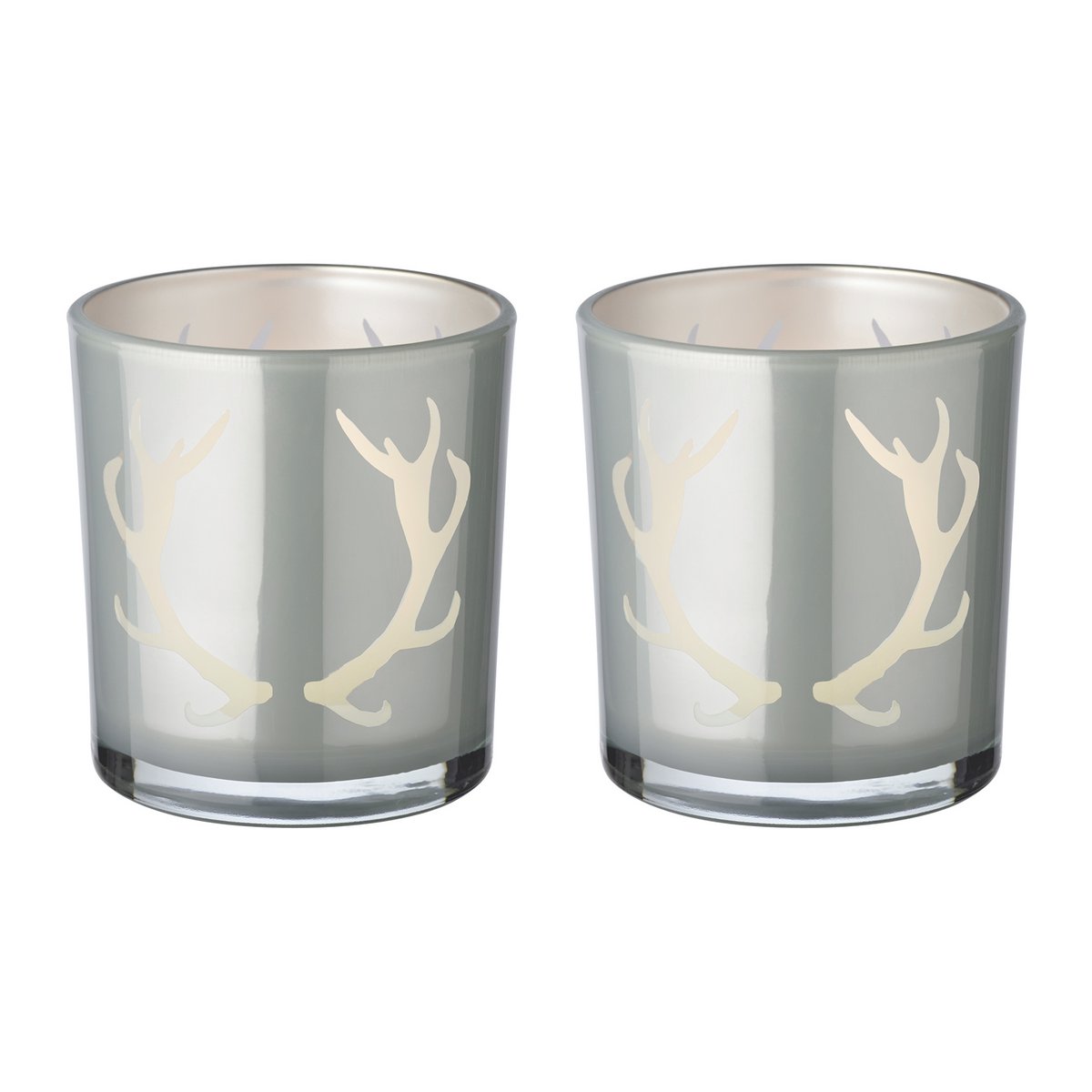 Set van 2 theelichtglazen Ati (hoogte 8 cm, Ø 7 cm), grijs, lantaarn met geweimotief