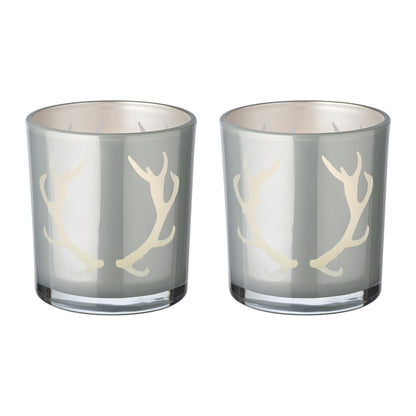Set van 2 theelichtglazen Ati (hoogte 8 cm, Ø 7 cm), grijs, lantaarn met geweimotief
