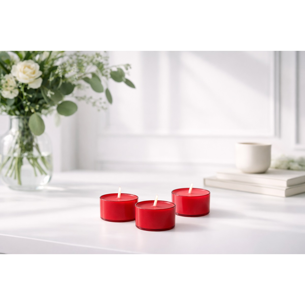 EDZARD 50 stuks Nightlights theelichtjes, rood, rode kunststof behuizing