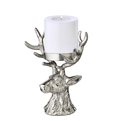 EDZARD kandelaar hert, vernikkeld aluminium, hoogte 20 cm, voor stompkaars ø 6 cm