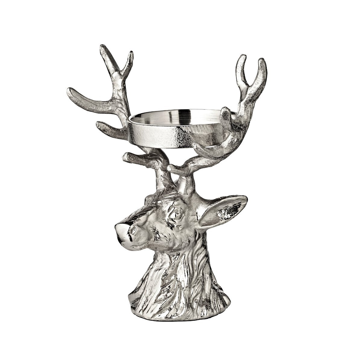 EDZARD kandelaar hert, vernikkeld aluminium, hoogte 20 cm, voor stompkaars ø 6 cm