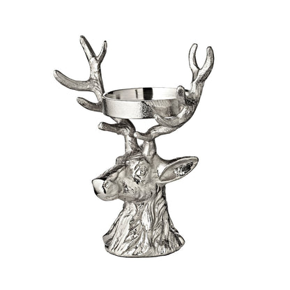EDZARD kandelaar hert, vernikkeld aluminium, hoogte 20 cm, voor stompkaars ø 6 cm
