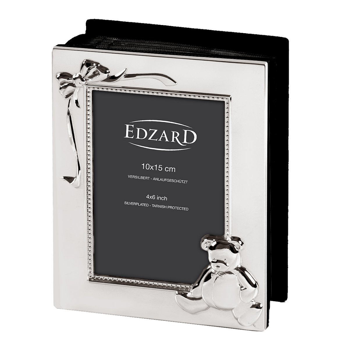 EDZARD kinderfotoalbum teddybeer voor 100 foto's 10x15 cm, verzilverd, aanslagbestendig, zwarte pagina's