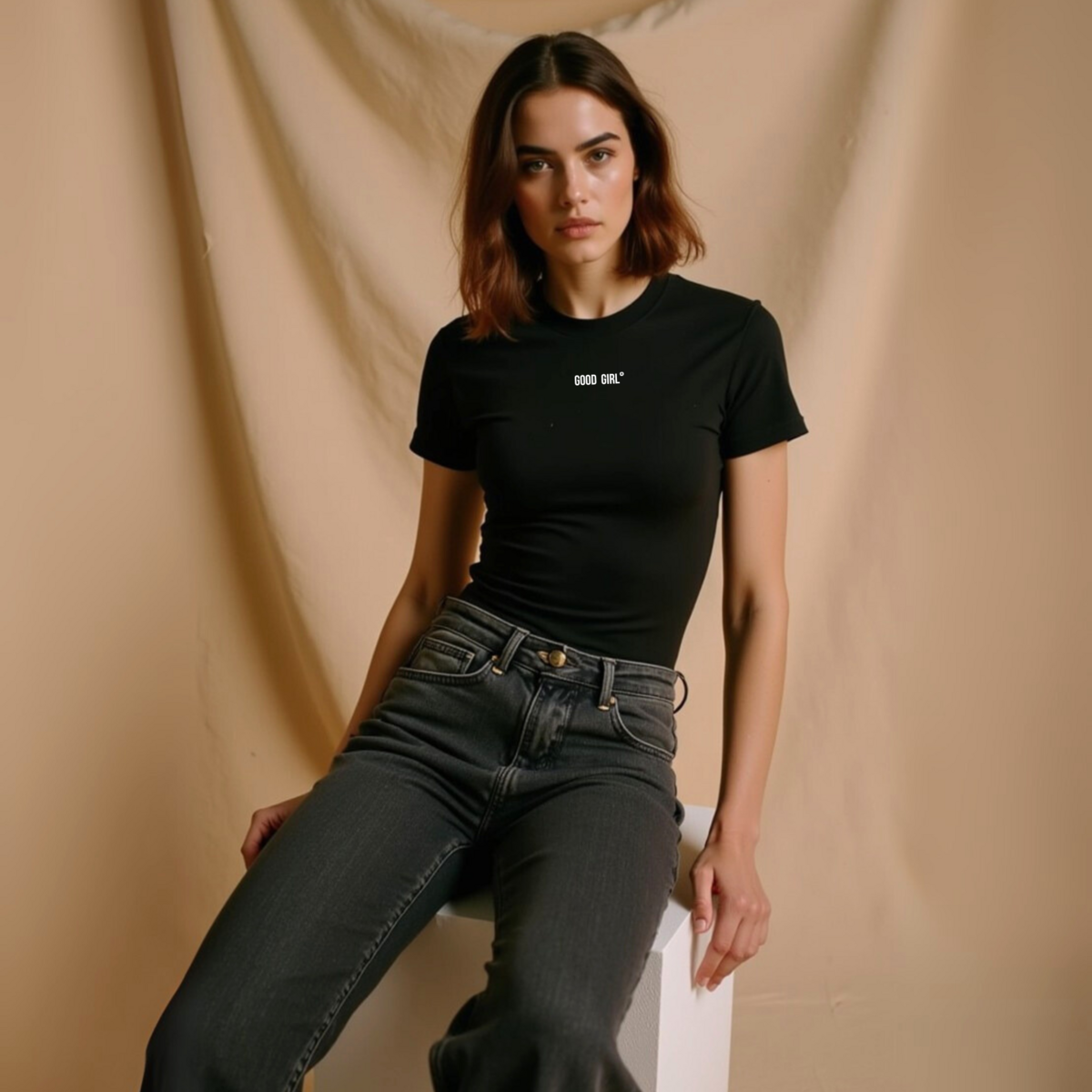 Slank statement T-shirt "Good Girl Bad Habits" Weiss