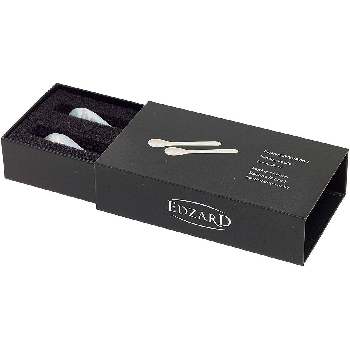 EDZARD set van 2 parelmoer lepels, kaviaar lepels, eier lepels, afgeronde hoeken, zee parelmoer, lengte 11 cm