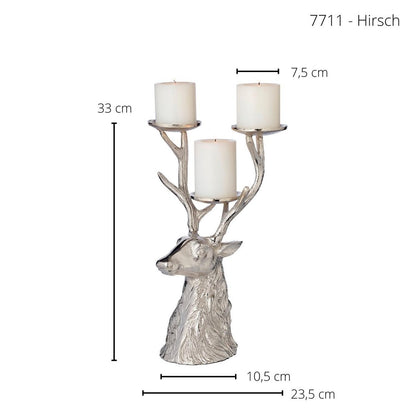 EDZARD kandelaar hert, vernikkeld aluminium, hoogte 32 cm, voor 3 stompkaarsen diameter 6 cm