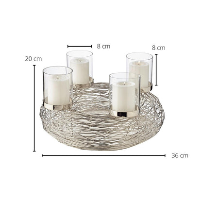 EDZARD Adventskrans Rimini met kaarsglazen, roestvrij staal glanzend vernikkeld, diameter 36 cm