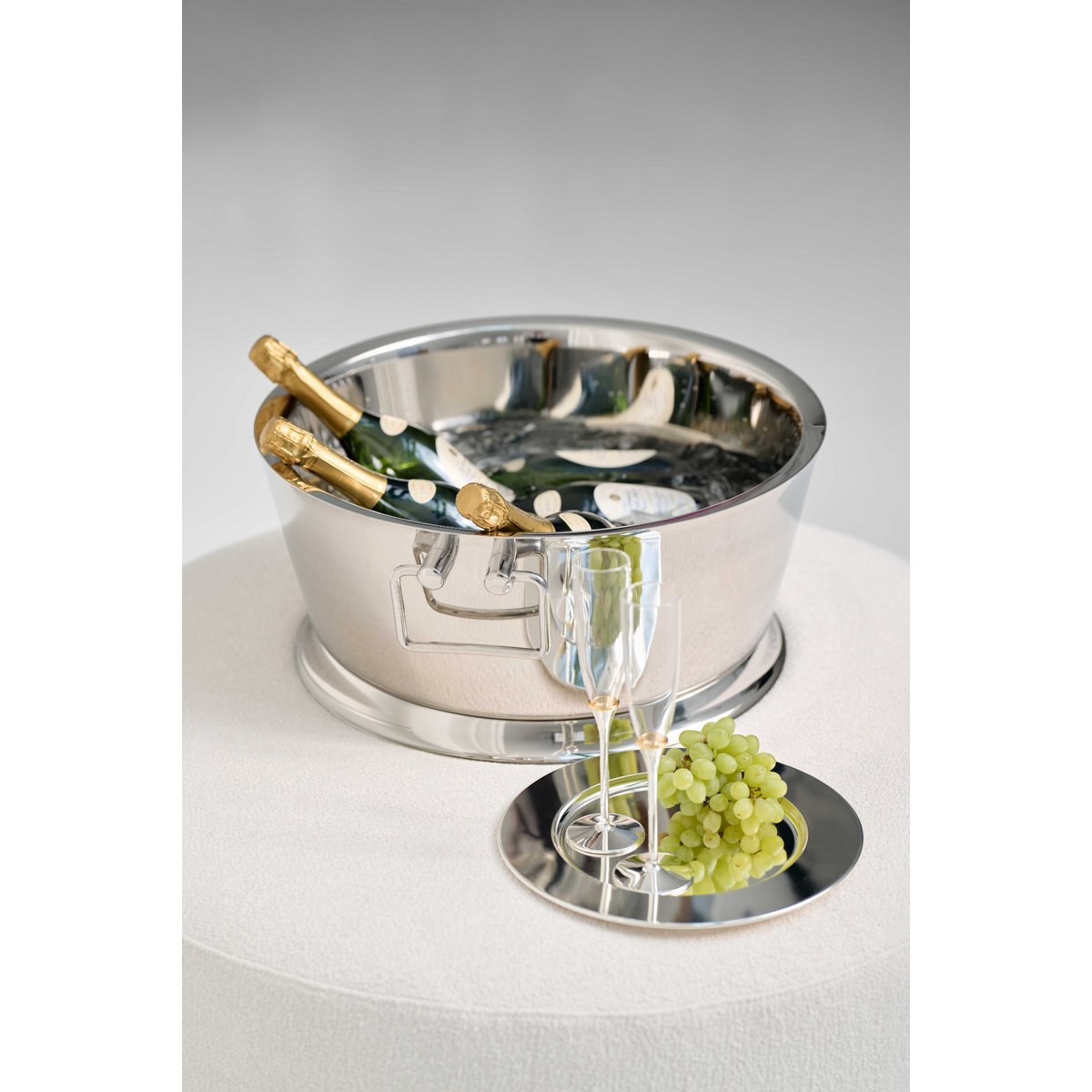 EDZARD Michigan champagnekoeler met handvatten, hoogglans gepolijst roestvrij staal, dubbelwandig, ø 53 cm, H 24 cm